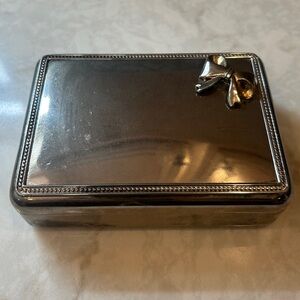 Vintage Lord & Taylor Silver Plated Jewelry Box Lid Hinged Blue Liner & Mirror